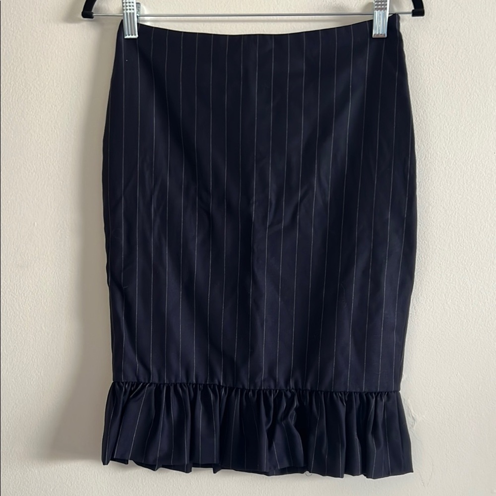 Ralph Lauren Black Label Navy Pinstripe Skirt with Ruffle Hem